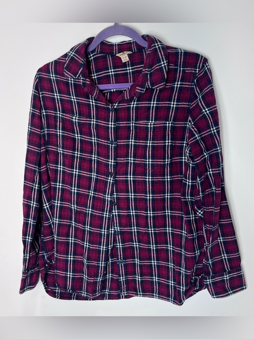 Woolrich Women's XL Red Plaid Button Front‎ Flannel Shirt Cotton Burgundy